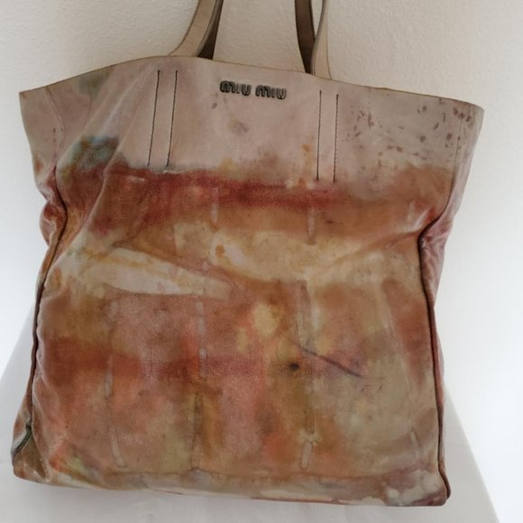 Miu Miu Leather purse large vintage tote bucket bag pink red yellow orange gray - Picture 1 of 8